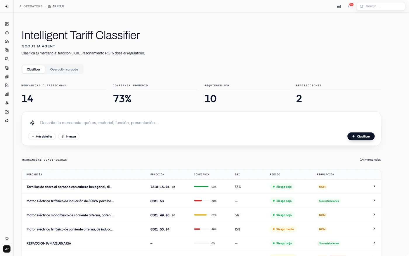 SCOUT — clasificador arancelario de InTake